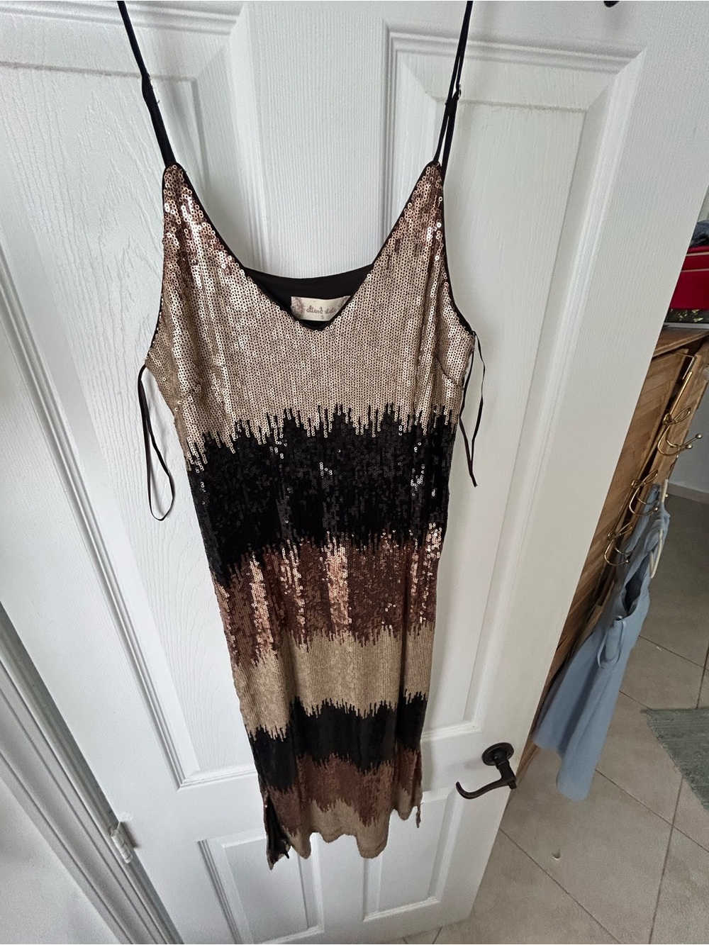 Altar'd State Gold and Black Sequin Ombre Midi Slip Dress